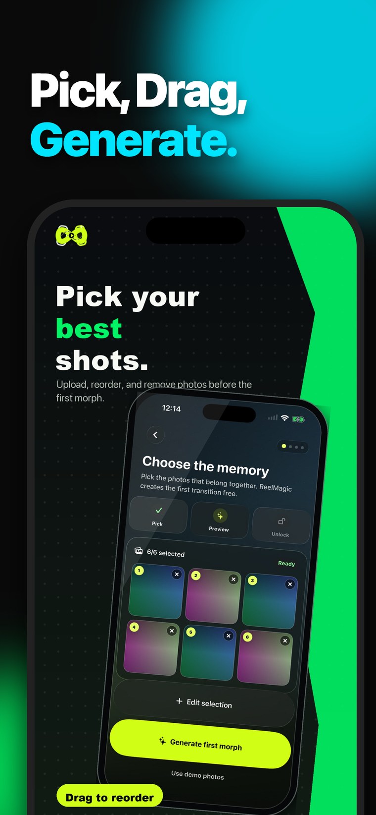 ReelMagic upload and reorder screen